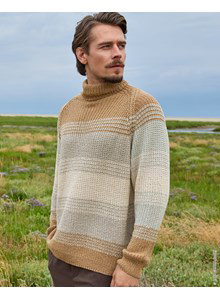 Breipatroon herentrui met dubbelgeslagen opstaande halsboord gemaakt van Lana Grossa Alta Moda Cotolana en Cotalana Print