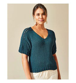 Trui met korte mouwen en lage V-hals gemaakt van Phildar Phil Eucalyptus