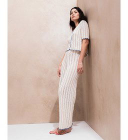 lange wijde broek Livia in kantpatroon gemaakt van knopen