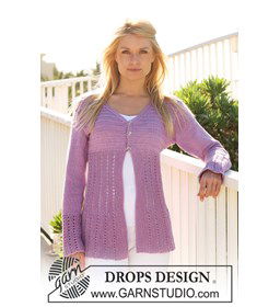 DROPS vest van Muskat met kantpatroon  gemaakt van Drops Muskat