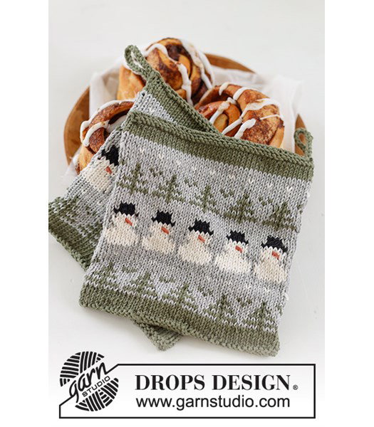 Breipatroon pannenlappen Snowman Time Potholders