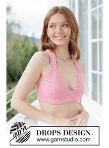 Haakpatroon gehaakte bikini top van katoen met waaierrand gemaakt van Drops Safran