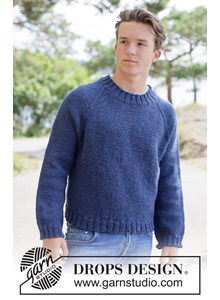 Breipatroon herentrui met raglan van boven naar beneden gemaakt van Drops Alaska