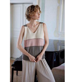 Mouwloos damesshirt Brenda met V-hals gemaakt van Haaknaalden