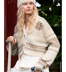kort damesvest met Noors inbreipatroon gemaakt van Lana Grossa Natural Alpaca Pelo