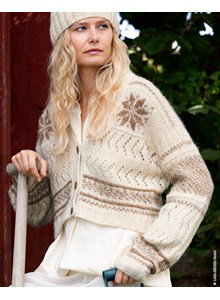 Breipatroon kort damesvest met noors inbreipatroon gemaakt van Lana Grossa Natural Alpaca Pelo
