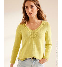 Damestrui met wijde V-hals en raglanmouw gemaakt van Lana Grossa Elastico