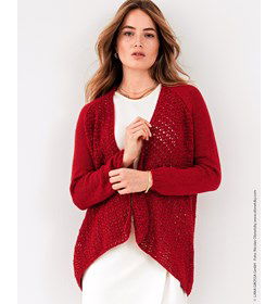 Damesvest met gaatjespatroon gemaakt van Lana Grossa Linarte