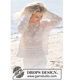 Doorschijn trui met noppen en waaierpatroon gemaakt van Drops Belle