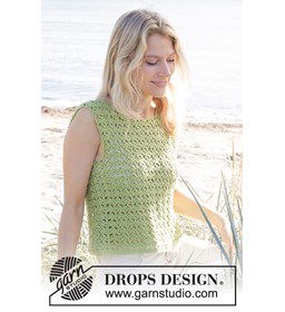 Damestop met waaierpatroon en ronde hals gemaakt van Drops Cotton Merino