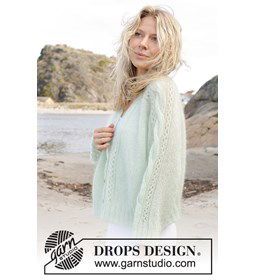 Damevest met kabel- en kantpatroon in mouwen en voorpand gemaakt van Drops Kid Silk