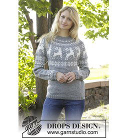 Gebreide trui met ronde pas gemaakt van Drops Karisma