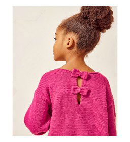 Kindertrui met strikjes op achterpand gemaakt van Phildar Phil Love Coton