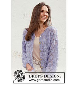 Damesvest Lila mist met kantpatroon gemaakt van Drops Brushed Alpaca Silk