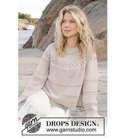 Damestrui met ronde pas in ajourpatroon gemaakt van Drops Muskat