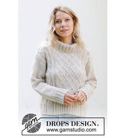 Damestrui met kabels en hoge hals gemaakt van DROPS Soft Tweed