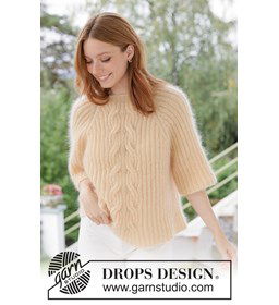 mohair damestrui met kabels en raglan gemaakt van Drops Kid Silk