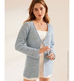 Damesvest met striksluiting en V-hals gemaakt van Lana Grossa Elastico