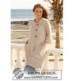 Lang vest met brede randen in gerstekorrel, grote zakken en 3/4 mouwen