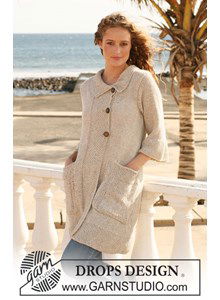 Lang vest met brede randen in gerstekorrel, grote zakken en 3/4 mouwen