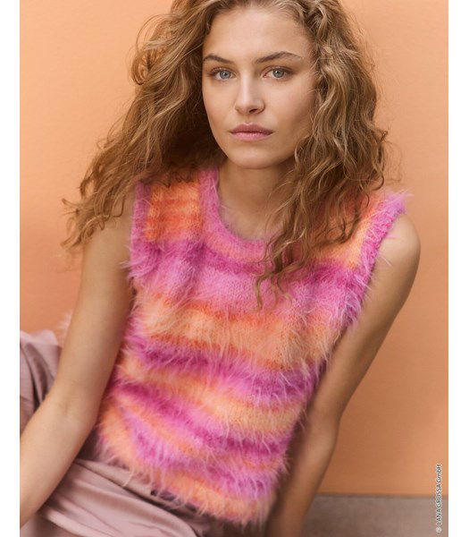 Breipatroon Harige mouwloze damestrui met ronde hals