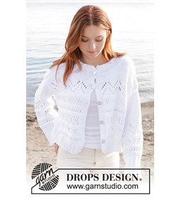 Kort damesvest in kantpatroon gemaakt van Drops Paris