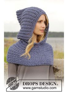 Gebreide halswarmer met capuchon in valse patentsteek van 2 draden Brushed Alpaca Silk. Maat: S - XXXL