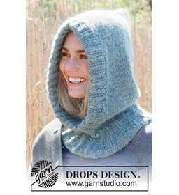 Hoodie met een in ribbelsteek gebreide halsboord gemaakt van Drops Alpaca