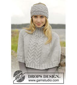Gebreide poncho en hoofdband gemaakt van Drops Alaska