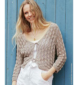 Damesvest met wijde V-hals en koorsluiting gemaakt van Lana Grossa Solo Lino