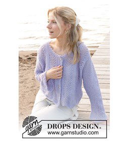 Damesvest met wijde ronde hals afgewerkt met schulprand gemaakt van Drops Brushed Alpaca Silk