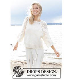 Damestrui met driekwart mouwen in ajourpatroon gemaakt van Drops Air