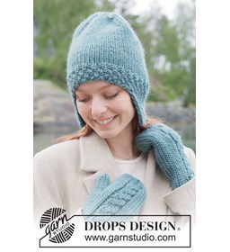 Warme gebreide muts met oorflappen van DROPS Snow gemaakt van Breinaalden zonder knop