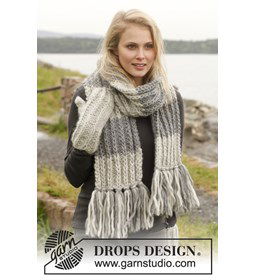 Sjaal en wanten met franjes gemaakt van Breinaalden zonder knop