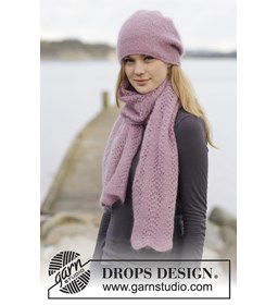 Stola met golvenpatroon en muts gemaakt van Drops Kid Silk