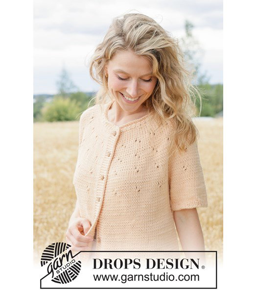 Breipatroon katoenen zomervest met korte mouwen en kantpatroon