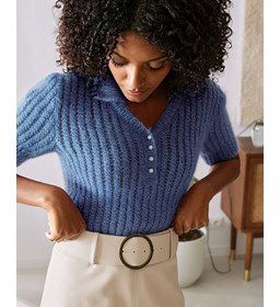 Polo in ribbelpatroon gemaakt van Phildar Phil Mohair Soie Lurex