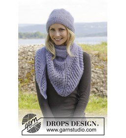 Gebreide muts en omslagdoek gemaakt van Drops Kid Silk