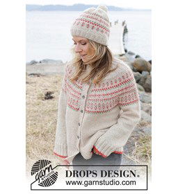 Damesvest met ronde pas in Noorspatroon gemaakt van Drops Air