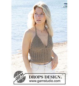 Damestop met kantpatroon en halternek gemaakt van Drops Cotton Light