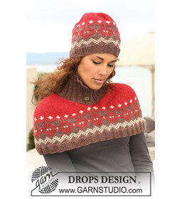 muts en halswarmer met Noors patroon. gemaakt van knopen