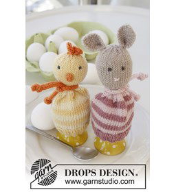 Gebreide eierwarmers voor Pasen van Baby Merino. gemaakt van Drops Baby Merino