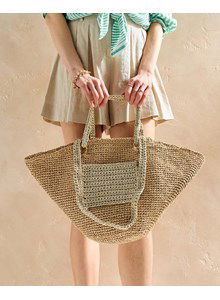 Haakpatroon strandtas met zakje gemaakt van Phildar Phil Similicuir