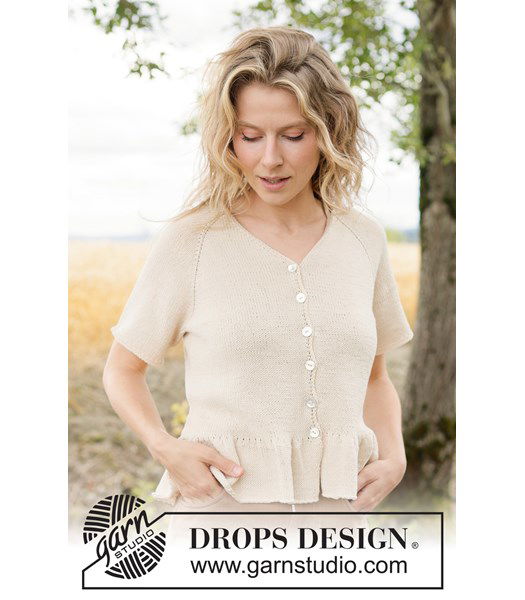 Breipatroon vest met ruches en v-hals in katoen