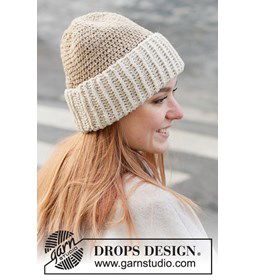 Muts met brede dubbele rand gemaakt van DROPS Soft Tweed