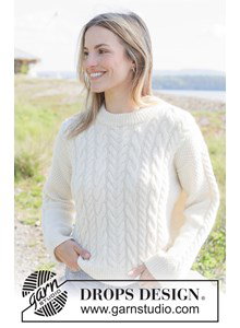 Breipatroon damestrui met kabelpatroon braided thoughts sweater gemaakt van Drops Lima