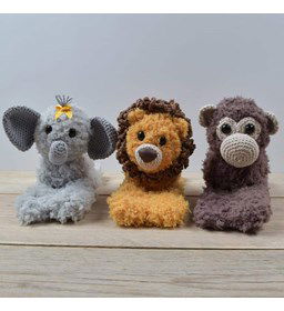 Olifant, leeuw of aap klaparmband gemaakt van lint, band, franje, strikjes, bloemen