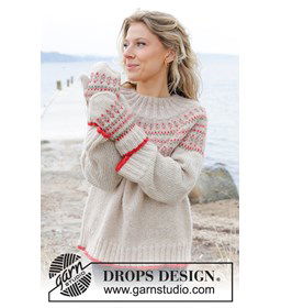 Damestrui met fijne meerkleurige inbreipatroontjes gemaakt van Drops Air