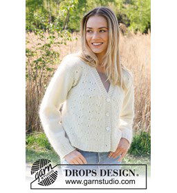 Damesvest met reliëfpatroon en V-hals gemaakt van Drops Merino extra fine