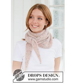 Diagonaal gebreide sjaal in merino en mohair gemaakt van Drops Baby Merino